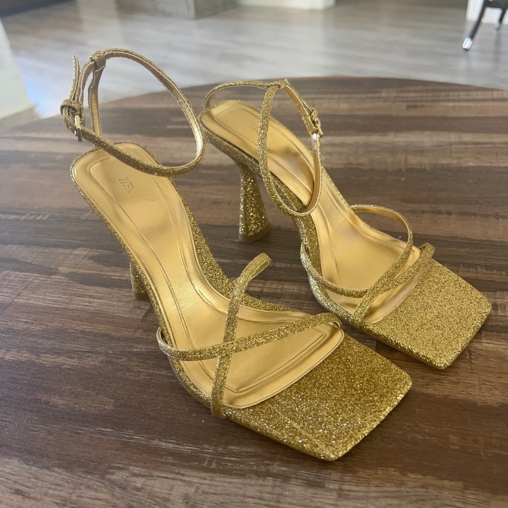 Zara, strappy glittery heeled sandals